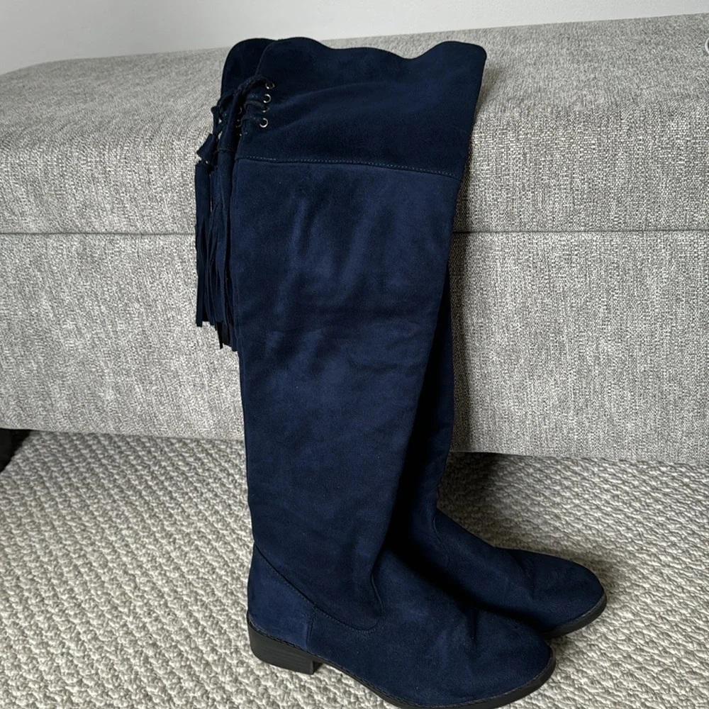 Over the knee faux suede boots with tassels